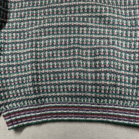 Vtg Eddie Bauer Mens XL 100% Wool Chunk Knit Sweater Green Burgundy Crew Neck - Picture 13 of 14